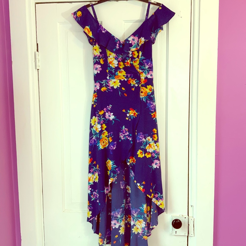 🦄🌻 Off shoulder blue yelow purple high low dress